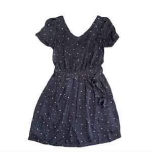 I Love H81 Women’s Dress Navy‎ Blue W/Pink Stars Short Sleeves V Neckline Small